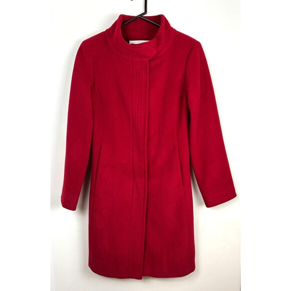 Perry Ellis Portfolio Womens Berry Red Classic Wool Dress Coat Overcoat  Size 4 - Picture 1 of 16